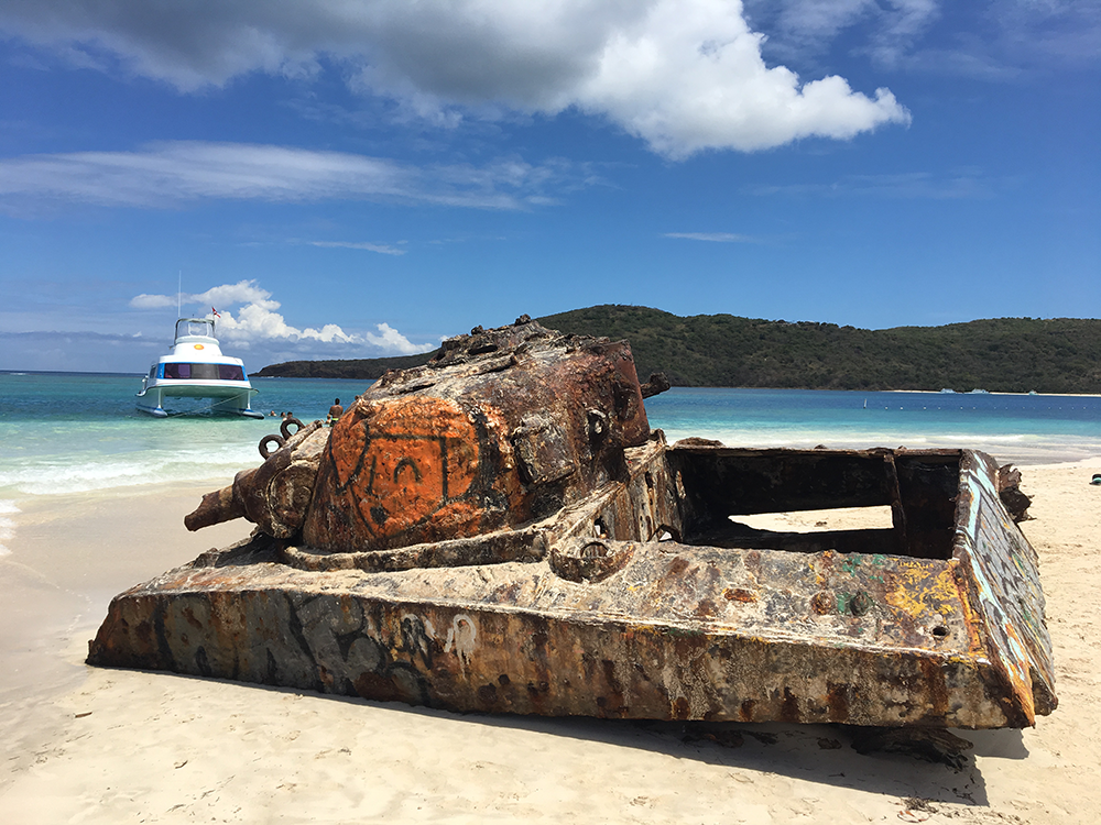 Old military tank on beach